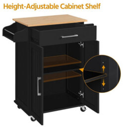 Yaheetech Black Rolling Kitchen Island Cart With Spice Rack Storage And Drawer - thumbnail 8