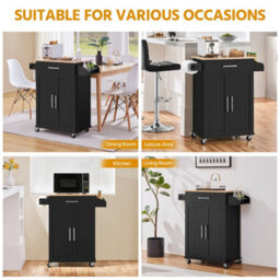 Yaheetech Black Rolling Kitchen Island Cart With Spice Rack Storage And Drawer - thumbnail 9