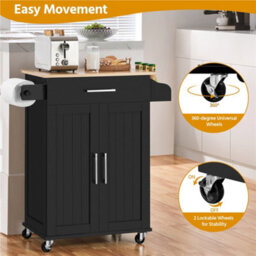 Yaheetech Black Rolling Kitchen Island Cart With Spice Rack Storage And Drawer - thumbnail 6