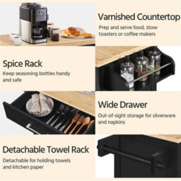 Yaheetech Black Rolling Kitchen Island Cart With Spice Rack Storage And Drawer - thumbnail 7