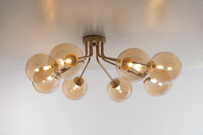 Luminosa Lighting Luminosa Honey Multi Arm Semi Flush Ceiling Globe Pendant, Brass Satin With Champagne Diffusers, G9