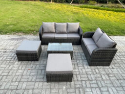Fimous 7 Seater Rattan Wicker Garden Furniture Patio Conservatory Sofa Set With Coffee Table 2 Big Footstool - thumbnail 2