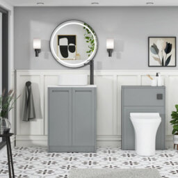 Royal Bathrooms Royal Bathroom Elmore 600mm Matt Pebble Grey Freestanding Bathroom Vanity Unit 2 Door Plain White Worktop With Elena Basin - thumbnail 5