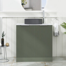 Royal Bathrooms Evora 800mm Sage Green Fluted Floor Standing Countertop Vanity Unit 2 Door With Art Round Basin - thumbnail 1