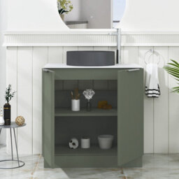 Royal Bathrooms Evora 800mm Sage Green Fluted Floor Standing Countertop Vanity Unit 2 Door With Art Round Basin - thumbnail 3