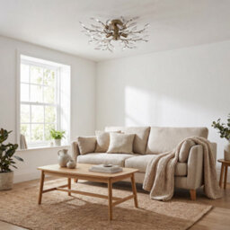 Happy Homewares Modern Birch 4 Light Semi Flush Antique Brass Ceiling Light With Clear Leaves - thumbnail 2