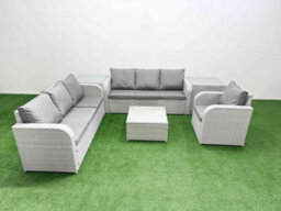 Fimous 7 Seater Poly Rattan Outdoor Garden Furniture Square Coffee Table Sofa Set 3 Seater Sofa2 Side Table Light Grey - thumbnail 1