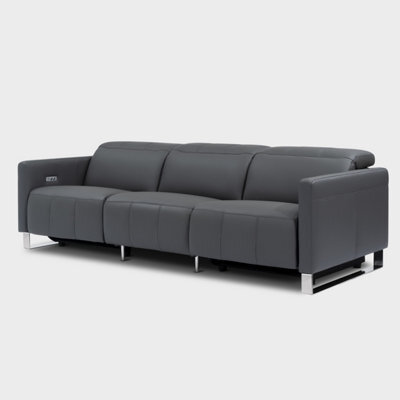 Valencia Isla Modern Top Grain Leather Reclining Three Seats Sofa Charcoal Grey Stainless Steel Leg Power Recliner - image 1