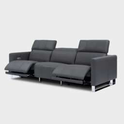 Valencia Isla Modern Top Grain Leather Reclining Three Seats Sofa Charcoal Grey Stainless Steel Leg Power Recliner - thumbnail 5