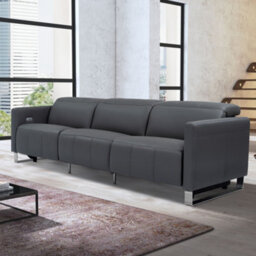 Valencia Isla Modern Top Grain Leather Reclining Three Seats Sofa Charcoal Grey Stainless Steel Leg Power Recliner - thumbnail 2