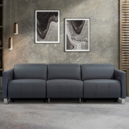 Valencia Isla Modern Top Grain Leather Reclining Three Seats Sofa Charcoal Grey Stainless Steel Leg Power Recliner - thumbnail 4