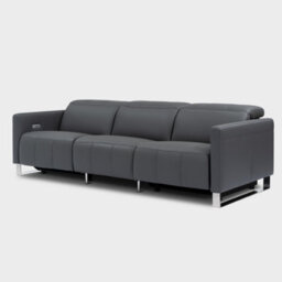 Valencia Isla Modern Top Grain Leather Reclining Three Seats Sofa Charcoal Grey Stainless Steel Leg Power Recliner