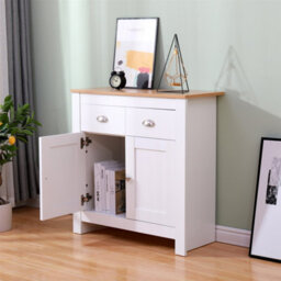 Furniturehmd Sideboard With 2 Doors 2 Drawers Storage Cabinet Cupboard For Living Room,kitchen White And Oak - thumbnail 3