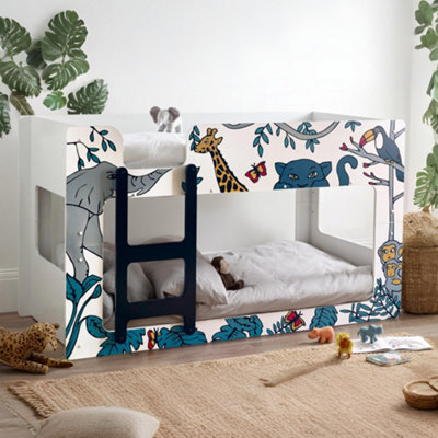 Julian Bowen Safari Single Bunk Bed White With Animal Theme, Left Hand Ladder, Sleeps 2, Wood, Height: 120.5 X Width: 101.1 X Depth: 207.5Cm - image 1
