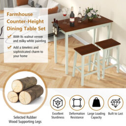 Costway 3-Piece Bar Table Set Kitchen Counter Height Pub Table W/bar Stools Space-Saving - thumbnail 7