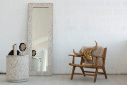 Orsina Boho Rectangular Wall Mirror, Whitewash Teak Wood Mosaic Frame, Subtle Accent Mirror For Living Room - thumbnail 3