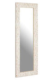 Orsina Boho Rectangular Wall Mirror, Whitewash Teak Wood Mosaic Frame, Subtle Accent Mirror For Living Room - thumbnail 5