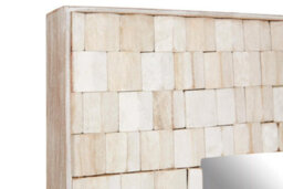 Orsina Boho Rectangular Wall Mirror, Whitewash Teak Wood Mosaic Frame, Subtle Accent Mirror For Living Room - thumbnail 7