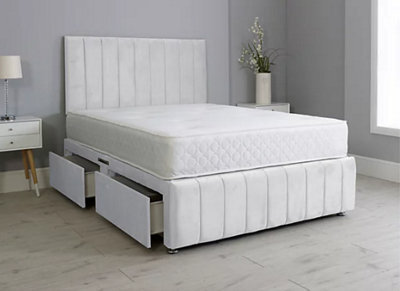 Comfy Deluxe 6Ft Superking Panel White Plush Divan Bed Set Headboard & Footboard 2 Drawers Right Side - image 1