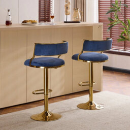2 x Blue Bar Stools Thick Corduroy Barstools - thumbnail 2