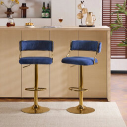 2 x Blue Bar Stools Thick Corduroy Barstools