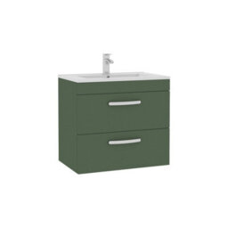 Royal Bathrooms Turin 600mm Wall Hung Vanity Unit Matt Green 2 Drawer Minimalist Basin - thumbnail 6