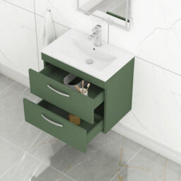Royal Bathrooms Turin 600mm Wall Hung Vanity Unit Matt Green 2 Drawer Minimalist Basin - thumbnail 5