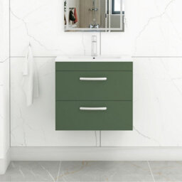 Royal Bathrooms Turin 600mm Wall Hung Vanity Unit Matt Green 2 Drawer Minimalist Basin - thumbnail 1