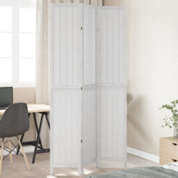 Vidaxl Room Divider 3 Panels White Solid Wood Paulownia - thumbnail 1