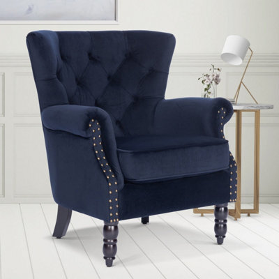 Velvet Navy Blue Accent Wingback Chair - image 1