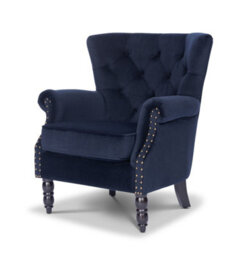 Velvet Navy Blue Accent Wingback Chair - thumbnail 4