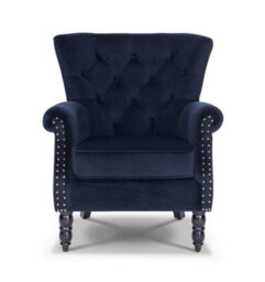 Velvet Navy Blue Accent Wingback Chair - thumbnail 3
