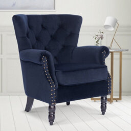 Velvet Navy Blue Accent Wingback Chair