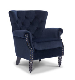 Velvet Navy Blue Accent Wingback Chair - thumbnail 2