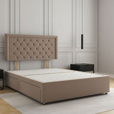 REGIONAL FURNISHINGS Divan Bed Set Mink Plush Velvet Upholstered 24Inch Headboard & 2Drawers Sameside & No Mattress In 3Ft 4Ft 4Ft6 5Ft 6Ft Sizes - image 1