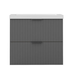 AVER-GROWTH 600mm Bathroom Vanity Unit With Resin Sink 2 Drawer Wall Hung Black Handles Matt Grey Bathroom Cabinet Storage Cupboard - thumbnail 2