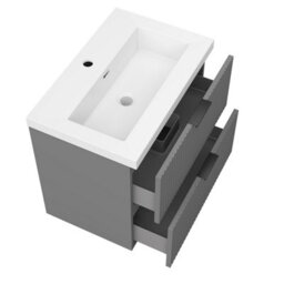 AVER-GROWTH 600mm Bathroom Vanity Unit With Resin Sink 2 Drawer Wall Hung Black Handles Matt Grey Bathroom Cabinet Storage Cupboard - thumbnail 3