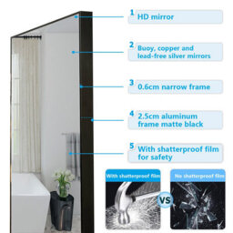 Probaty Bathrooms Full Length Mirror,160X50Cm,minimalist Modern Black Framed,hanging Or Leaning,bedroom, Living Room, Cloakroom - thumbnail 5