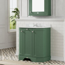 Hudson Reed Floor Standing 3 Door Angled Vanity Unit With 3 Tap Hole White Marble Top & Basin, Hunter Green, 786 X 470 mm - thumbnail 4
