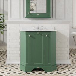 Hudson Reed Floor Standing 3 Door Angled Vanity Unit With 3 Tap Hole White Marble Top & Basin, Hunter Green, 786 X 470 mm - thumbnail 5