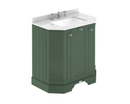 Hudson Reed Floor Standing 3 Door Angled Vanity Unit With 3 Tap Hole White Marble Top & Basin, Hunter Green, 786 X 470 mm