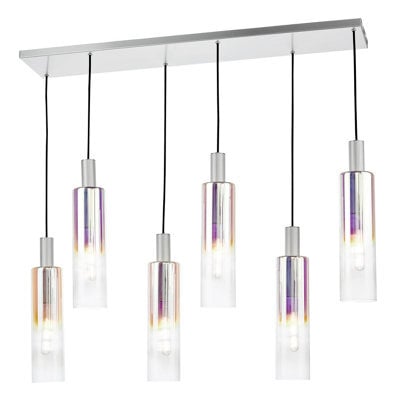Ruben 6 Light Bar Pendant Satin Silver And Ribbed Iridised Glass - image 1