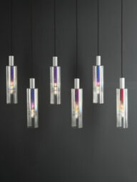 Ruben 6 Light Bar Pendant Satin Silver And Ribbed Iridised Glass - thumbnail 4