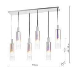 Ruben 6 Light Bar Pendant Satin Silver And Ribbed Iridised Glass - thumbnail 5