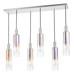 Ruben 6 Light Bar Pendant Satin Silver And Ribbed Iridised Glass - thumbnail 2