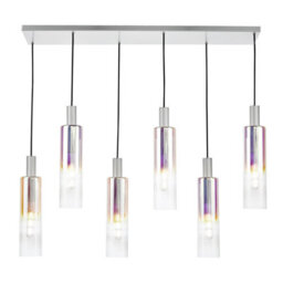 Ruben 6 Light Bar Pendant Satin Silver And Ribbed Iridised Glass - thumbnail 3