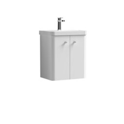 Balterley Flashbrook Modern Bathroom Wall Hung 2 Door Vanity Unit Basin, Gloss White, 505mm - thumbnail 1