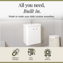 Balterley Flashbrook Modern Bathroom Wall Hung 2 Door Vanity Unit Basin, Gloss White, 505mm - thumbnail 2