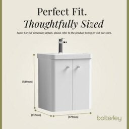 Balterley Flashbrook Modern Bathroom Wall Hung 2 Door Vanity Unit Basin, Gloss White, 505mm - thumbnail 5
