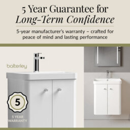 Balterley Flashbrook Modern Bathroom Wall Hung 2 Door Vanity Unit Basin, Gloss White, 505mm - thumbnail 4